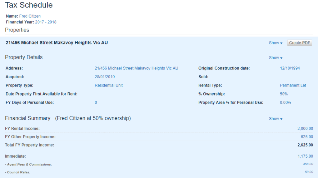 Portfolio Management Tax Schedule